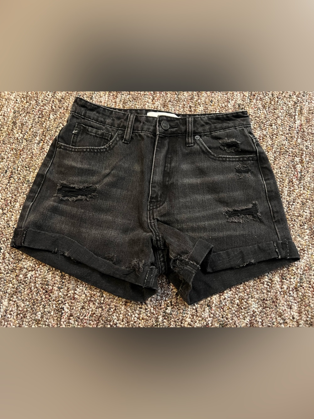 KanCan Women’s Black High Waist Distressed Denim Casual Outdoor Shorts Size XS